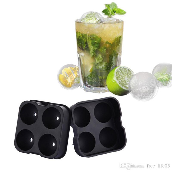 Cocktail Whiskey Ice Ball Maker Ice Cube Tray 4 Large Silicone Ice Molds Maker Kitchen Bar Accessories