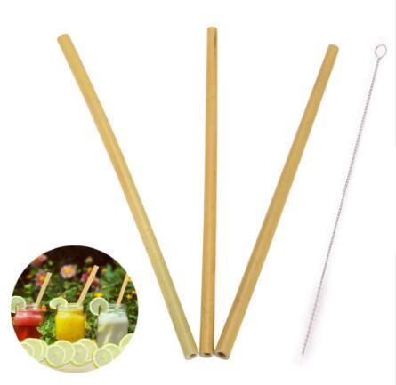 3PCS 23cm Length Bamboo Drinking Straws With 1PCS Cleaning Brush For Party Birthday Wedding Home Drink Tableware Dinnerware