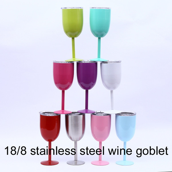 2018 Wine Glasses 9 colors 10oz 304 Stainless Steel Goblet Vacuum Double layer thermo cup Drinkware Wine Glasses Red Wine Mugs