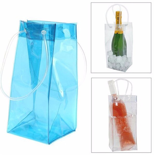 Portable Ice Bag Wine Beer Rapid Cooler Bag Durable Transparent Clear PVC Champagne Ice Bags Pouch with Handle Outdoor Chiller Bag 11*11*25