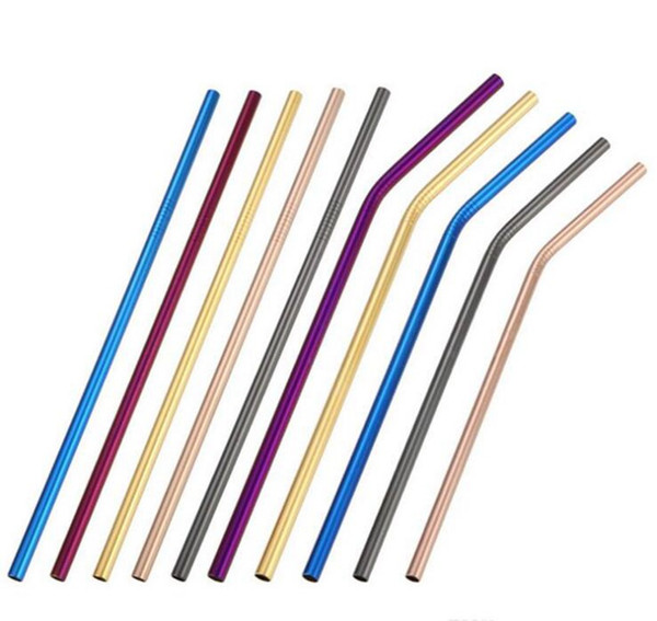 300pcs Colorful Stainless Steel Straight Curved Drinking Straw For Mugs 6*215mm rainbow bend Straws Bar Bent Coffee Drinking Straws