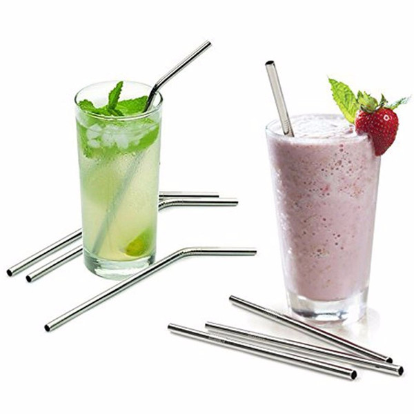 More size straight and bend stainless steel straw and cleaning brush reusable drinking straw bar drinking tool 100pcs