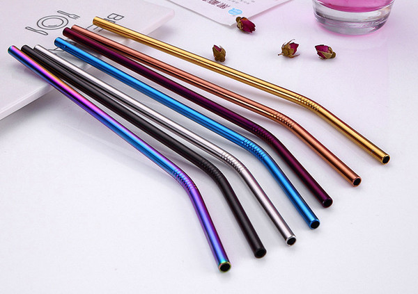 6*215mm Colored Stainless Steel Straws Reusable Cocktail Straws Bent Straight Metal Straws For Coffee Birthday Party Decoration 1000pcs