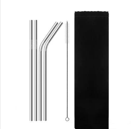 6pcs/set Stainless Steel Straws Reusable Drinking Straws High Quality Straw Bent Metal Silver Drinking Straw with Brush 100set