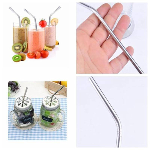 100pcs 8.5 inches Drinking Straws Stainless Steel Straw Reusable Metal Straw Straight Bend Drinking Straws Metal Bar Party Drinking Tools