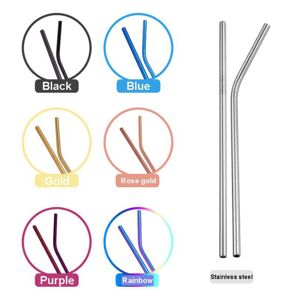 6*215mm Colored Stainless Steel Straws Reusable Cocktail Straws Bent Straight Metal Straws For Coffee Birthday Party Decoration 300pcs