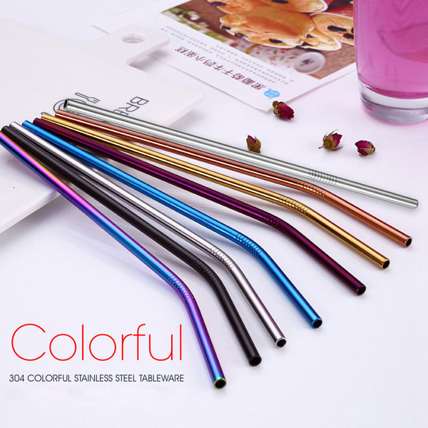 Colorful Stainless Steel Drinking Straw 21.5cm Straight Bent Reusable Straws Juice Party Bar Accessorie 100pcs