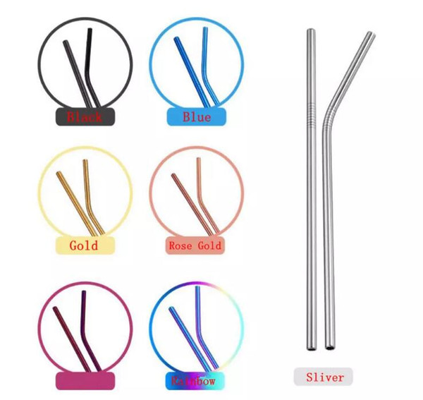 1000pcs Colorful Stainless Steel Straight Curved Drinking Straw For Mugs 6*215mm rainbow bend Straws Bar Bent Coffee Drinking Straws Sucker