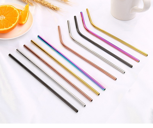 500pcs Colorful Stainless Steel Drinking Straw 21.5cm Straight Bent Reusable Straws Juice Party Bar Accessorie