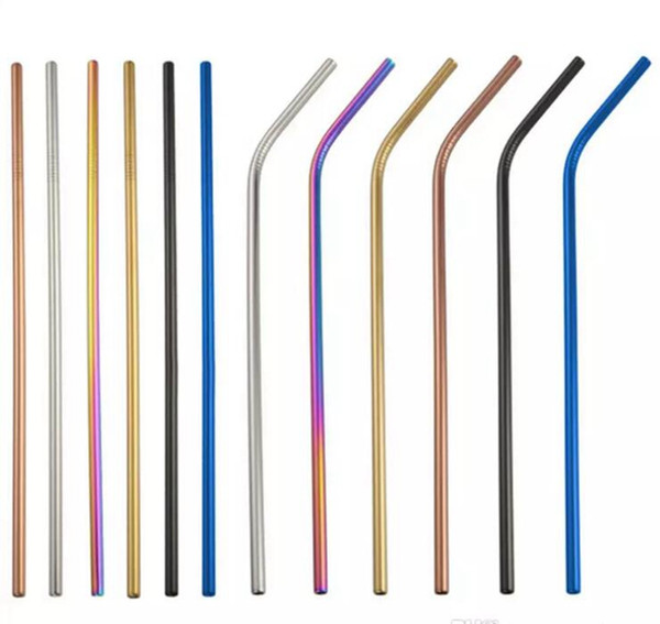 100pcs 304 Colorful Stainless Steel Straw Reusable Drinking Straw High Quality Bent Straight Metal Straw Cleaner Brush