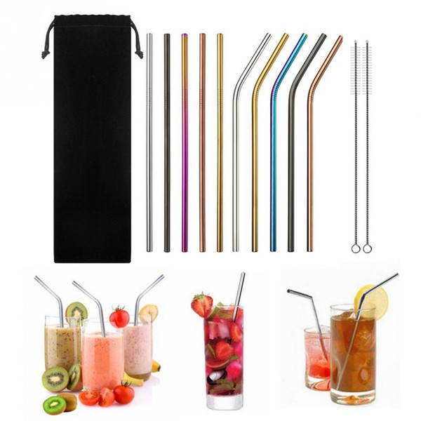 13PCS/set Colorful Stainless Steel Straws Straight Bent Reusable Filter With Brush DIY Tea Coffee Drinking Straws With Brush