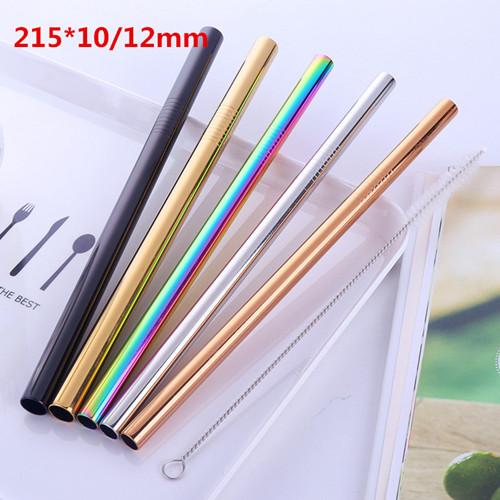 100pcs Stainless Steel Straws Bubble Tea Extra Wide Diameter 12mm/10mm Reusable Drinking Straw Milk Tea Rainbow Metal Straw With 20pcs Brush