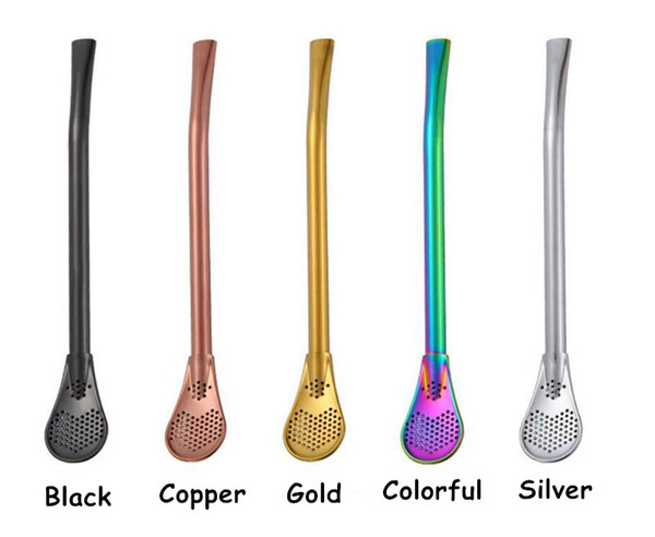 Colorful Stainless Steel Drinking Straw Spoons Bombilla Straw Filters S.S. Tea Coffee Filter Reusable Yerba Mate Coffee Straws