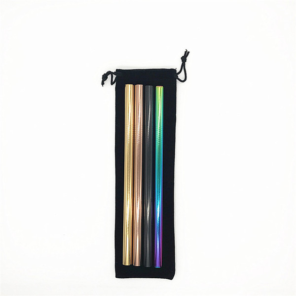 Colored 12MM Straight Straw Set Stainless Steel 304 Bubble Tea Straw Set Eco Friendly 12MM Straws Set