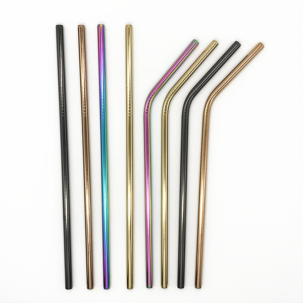 8.5 Inch Reusable Colored Straws 304 Stainless Steel Colored Straws Bent Straight Colored Straws for 20 oz Cup