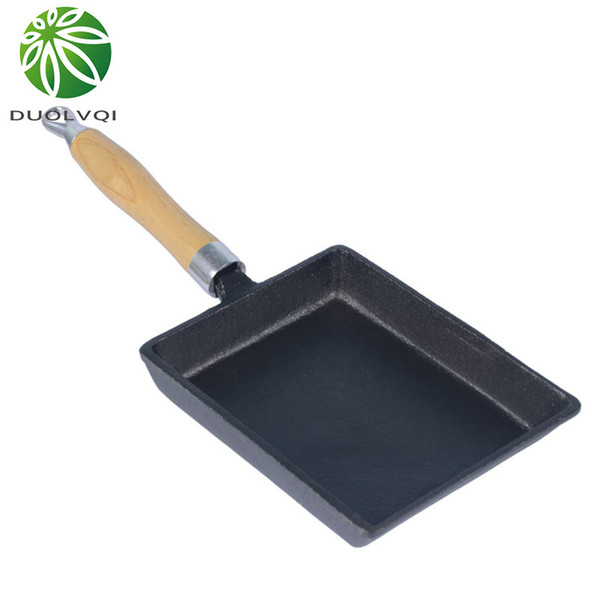 Duolvqi Japanese Cast Iron Omelette Pan Non -Stick Frying Pan Fry Egg Pan Pancake Pot Cookware 13x18cm