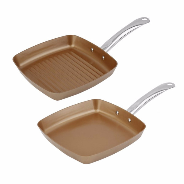 2pcs Copper Coating Bottom Frying Pans Non -Stick Square Grill Pan Multifunction Cookware Set Kitchen Cooking Tools