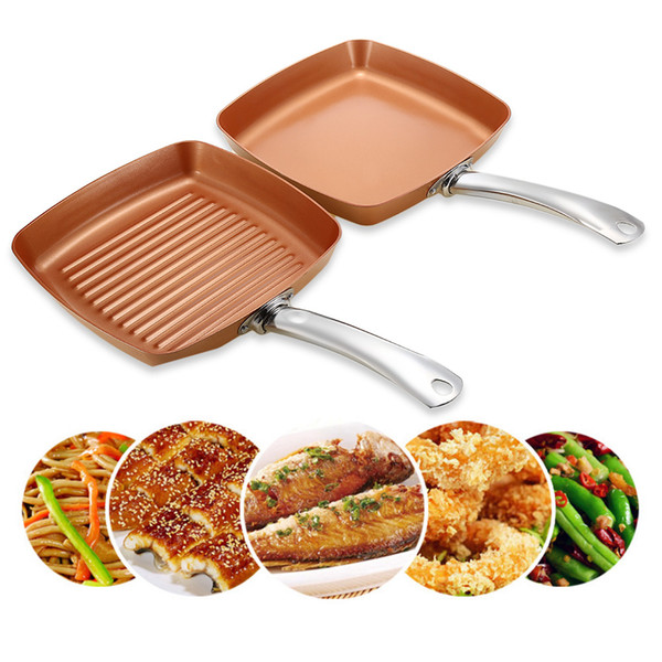 2pcs Non -Stick Copper Frying Pans Square Griddles Skillets Ceramic Coating Compatible Bottom Cooking Frying Safe Skillet Pans