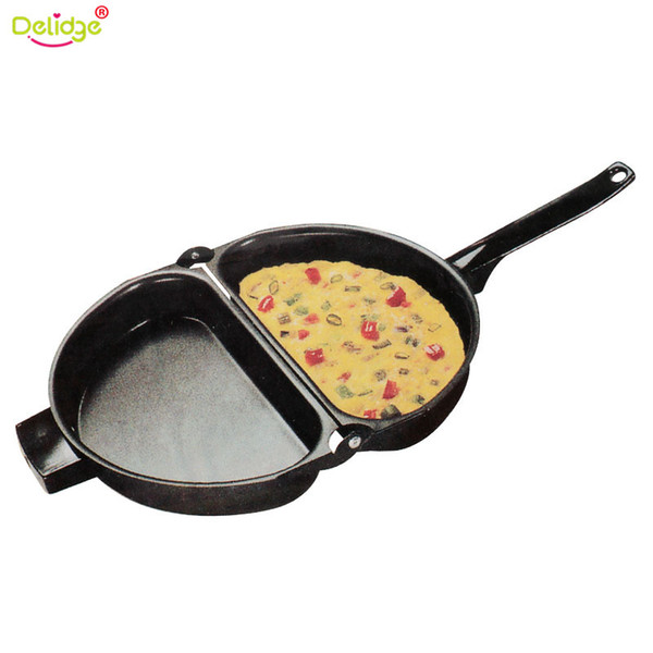 Delidge 1 Pc 23 .5cm Portable Non -Stick Omelette Folding Pot Stainless Iron Double Side Grill Pan Home Breakfast Production Tools