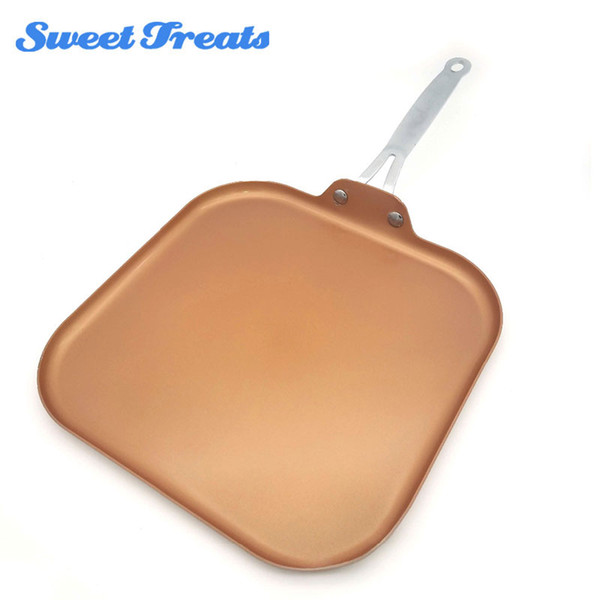 Sweettreats Square Nonstick Copper Ceramic Griddle Pan 11 -Inch Nonstick Copper Ceramic Coating Pan With Stainless Steel Handle