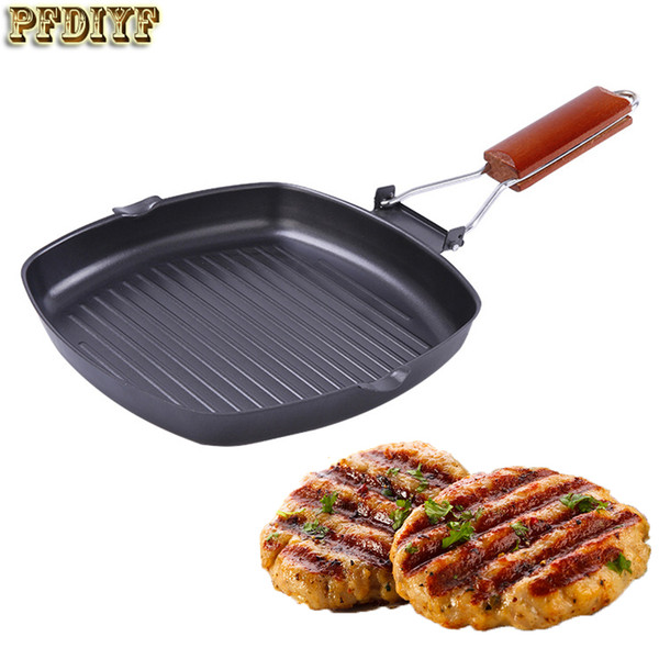 New High Quality 24cm Steak Frying Pan Refined Iron Pot Folding Thickened Non -Stick Grill Pan Barbecue Outdoor Camping Cookware