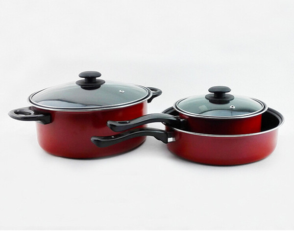 Three-piece Pans home Red Wok Stockpot milk Non-stick frying Pans Household Restaurant Cookers with Lid