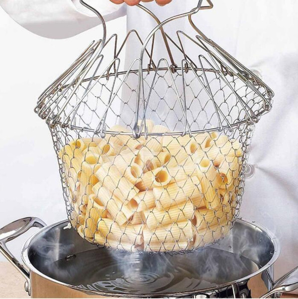 New Arrive Foldable Steam Rinse Strain Fry Chef Basket Strainer Net Kitchen Cooking Tool