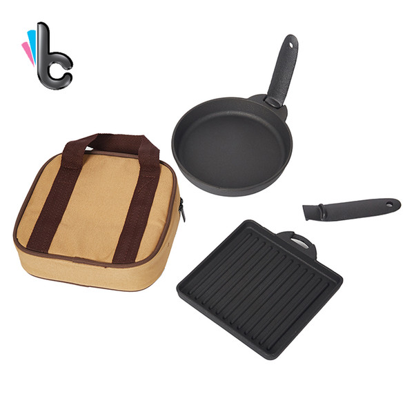 2pcs New Cast Iron Steak Dish Small Fry Cast Iron Baking Pan Fried Egg Outdoor Grill Pan Small Baking Pan Suit