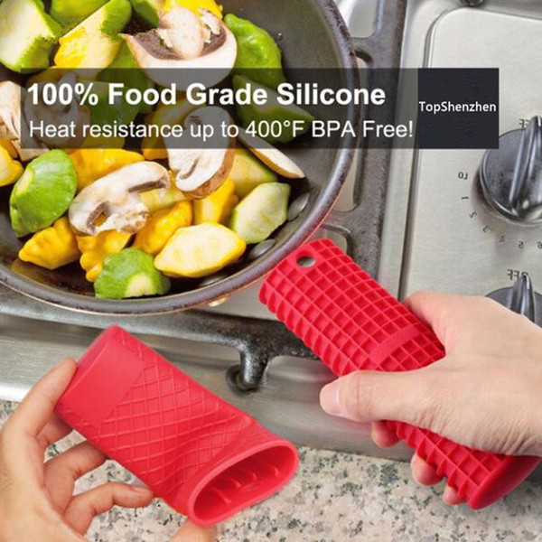 Silicone Hot Handle Cover heat resistant thick silicone pot holder Kitchen Tool Silicone Non-slip Pan handle Mitts Cover Insulation