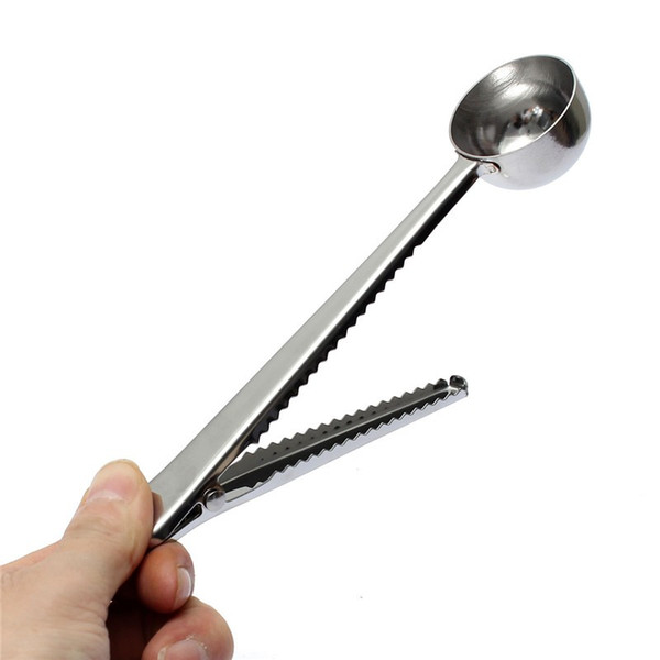 1 pcs Multifunctional Stainless Steel Coffee Measuring Scoop With Bag Clip Sealing Tea Measuring Spoon Kitchen Tool FI-095