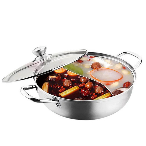 30cm 1pc/lot Top Quality Welding polishing Stainless Silver Steel Set Little Thick Duck Hot Pot Ruled Cook (With glass cover)