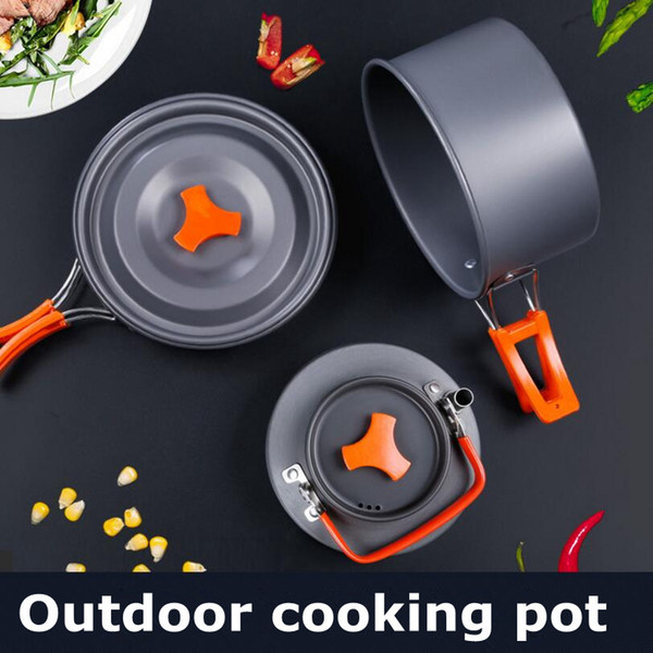 Outdoor portable cooking pot set Camping Hiking Cookware Backpacking Cooking Picnic Pot Pan teapot Set FFA440