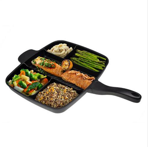 Fryer Pan Non-Stick 5 in 1 Fry Pan Divided Grill Fry Oven Meal Skillet 15