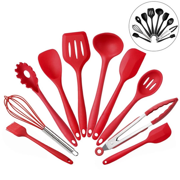 Silicone Cookware Set Kitchen Utensils Non Stick Spoon Clip Egg Beater Cooking Gadgets 10 Piece Sets Kitchenware Accessories YFA394