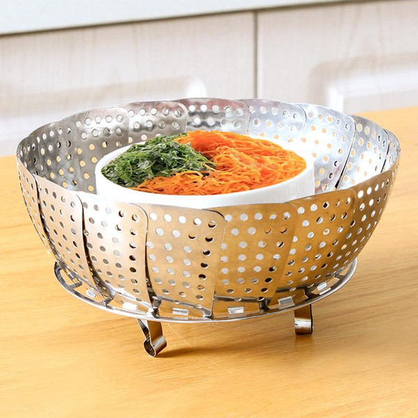 Expandable Pannen Kitchen Tool S M L Stainless Steel Folding Dish Steamer Food Basket Mesh Vegetable Vapor Cooker Steamer DH0479