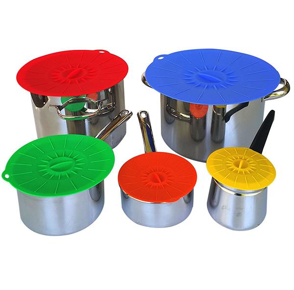 Set of 5 Silicone Cover Cooking Pot Lid Microwave Bowl Pan Lid Cover Silicone Lids Seal Fit Any Round Container With Flat Rim