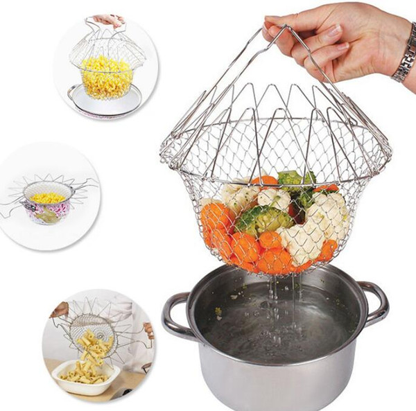 2018 Foldable Steam Strain Deep Fry Chef Basket Magic Basket Mesh Basket Strainer Net Kitchen Cookware DHL