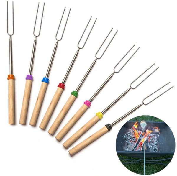 Camping Campfire corn Hot Dog Telescoping Barbecue Roasting Fork Sticks Skewers BBQ forks (random color)