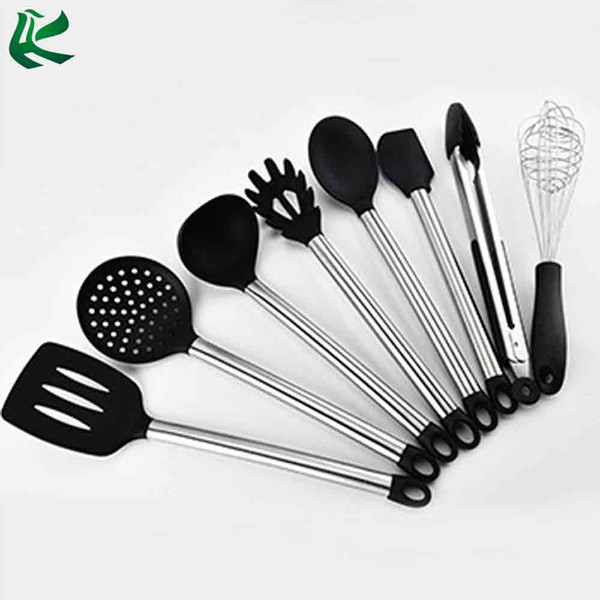 FDA Kitchen Utensils set 8 Piece Cooking Utensils Silicone and Stainless Steel Kit For Pots and Pans Serving Tongs Spoon Spatula Tools