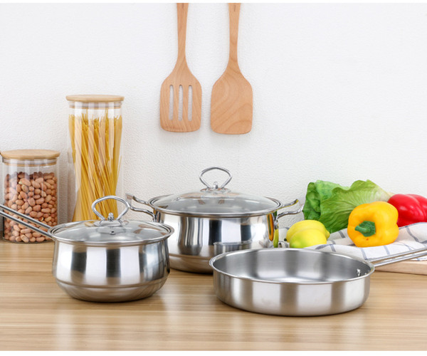 Stainless steel pans with 3-piece thickened frying pan milk pan soup pot gift