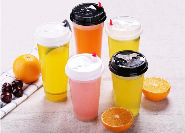 700ml/24oz Cold Hot drinks Juice Cups Coffee Milky Tea Cups Thicken Disposable Transparent Plastic Drinks Cups with lid BH82