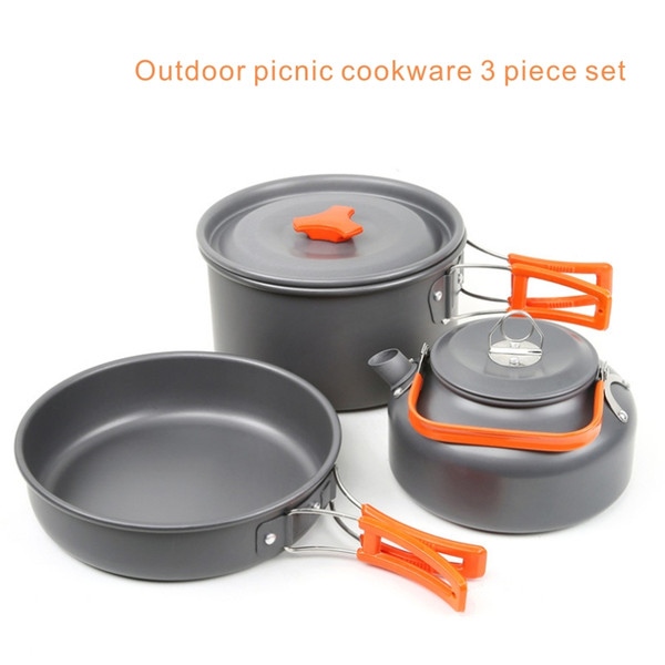 Outdoor picnic cookware 3 piece set Frying pan 7 inch The pot 2.0L Kettle0.8L.