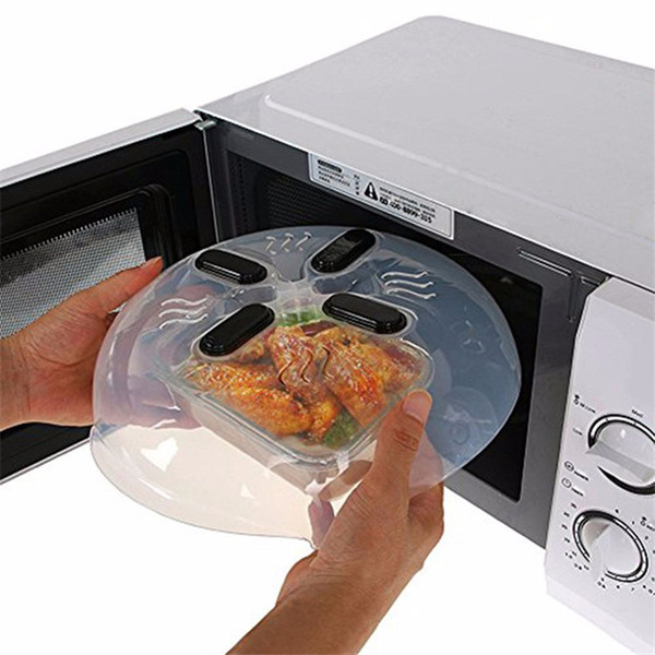 Microwave Splatter Lid 30*8.5cm Plastic Transparent White Food Splatter Guard Cover Microwave Hover Anti-Sputtering Cover With Steam Vents