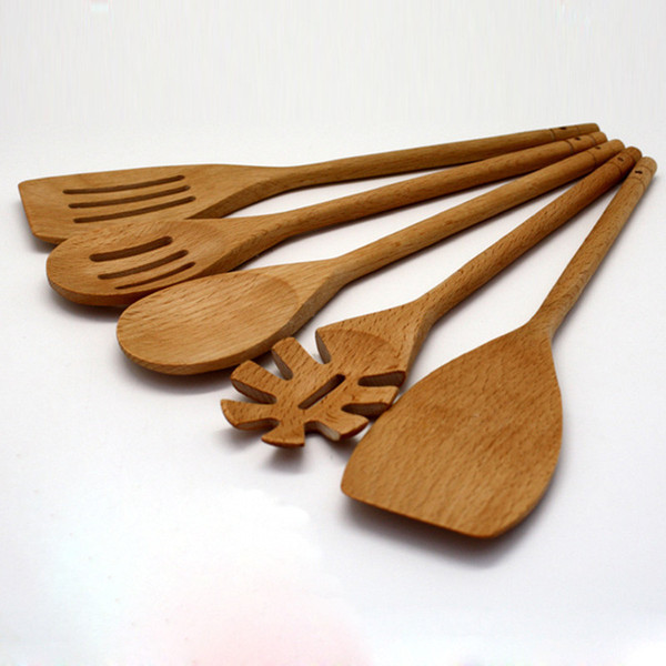 Natural Beech Wood Dinnerware Set 5pcs/Set Kitchenware Cooking Ware Set