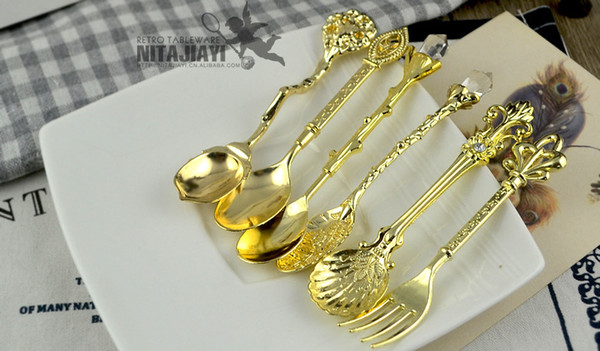 Wholesale 6pcs/set Retro palace style coffee spoon mixing spoon Zinc alloy Fork