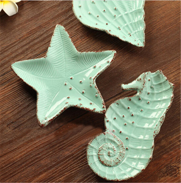 Creative Mediterranean fashion ceramic small fruit plate soap box dish starfish dish hippocampus conch dishes tableware