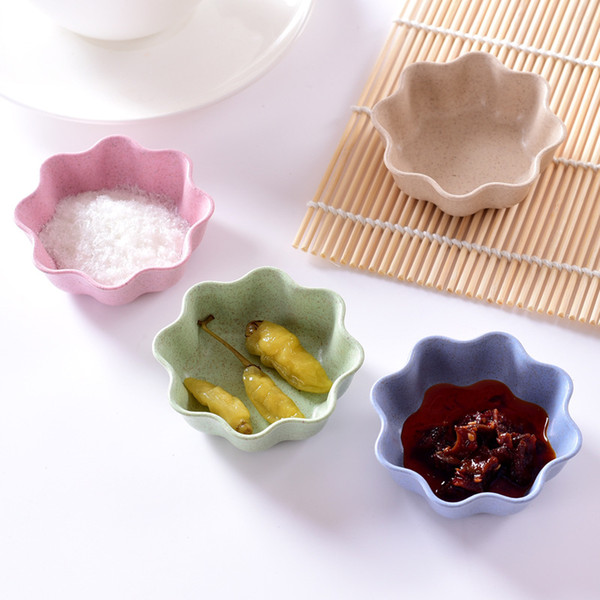 4pcs/set Household Soy Tomato Sauce Salt Vinegar Flavor Spices Plate Wheat Straw Seasoning Dish Tableware Small Breakfast dish