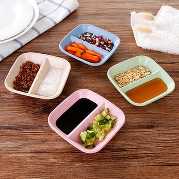 Wheat Straw Square Double Grid Creative Home Colored Plate Dessert Plate Flavored Dish Japanese Tableware Plastic Tray