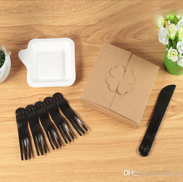 Plastic Fork Knife Plate Sets Cake Afternoon Tea Gift Packing Wedding Party Disposable Dinnerware Sets Pack of 11pcs