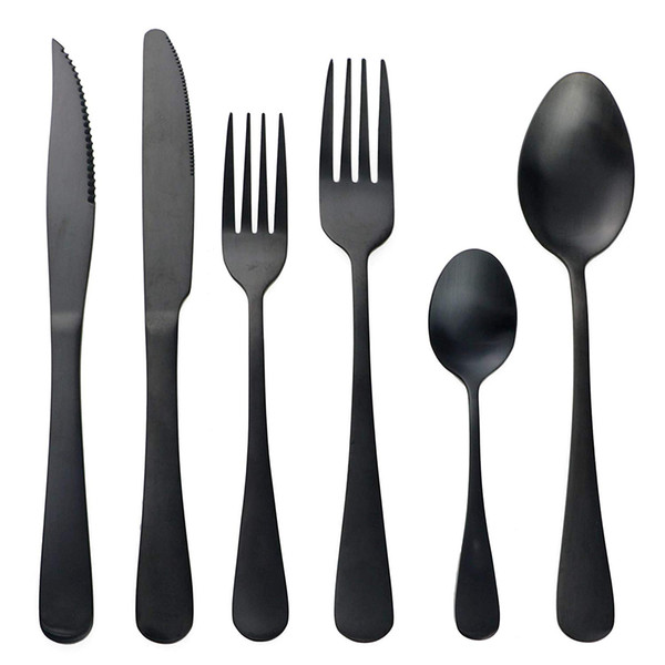 JANKNG Black Matte Dinnerware Stainless Steel Cutlery Western Style Food Steak Knife Fork Dessert Fruit Fork Dining Tableware